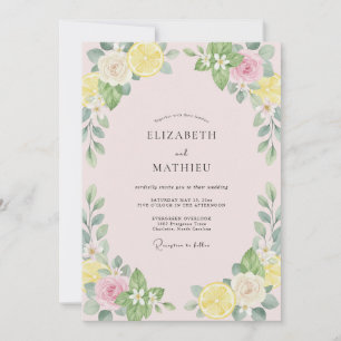 Convite Casamento de Limão Rosa Cítrico Eucalipto