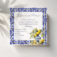Casamento de limões com azulejos azuis italianos