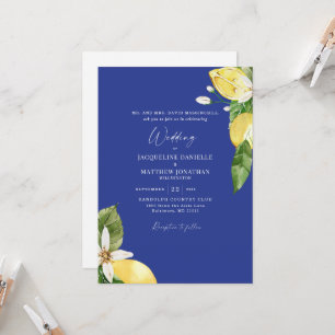 Convite Casamento de Limões de Aquarela Azul Tropical