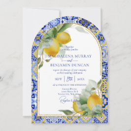Convite Casamento de limões de Azulejo azul italianos com 