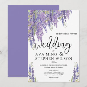 Convite Casamento de Linda Wisteria tree Watercolor