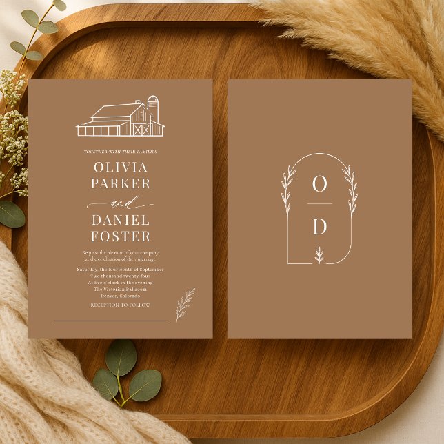 Convite Casamento de Linha Artística em Fazenda de Celeiro (Criador carregado)