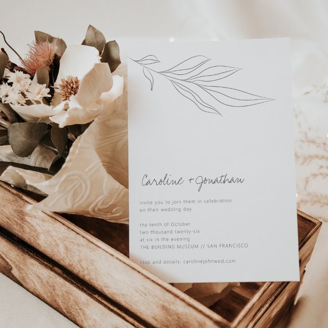 Convite Casamento de Linha Botânica Mínima de Black White  (Criador carregado)