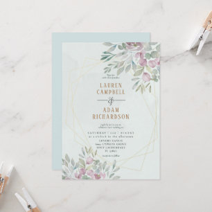 Convite Casamento de linhas geo florais de eucalipto em ve