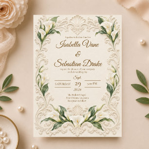 Convite Casamento de Lírio de Calla Barroco Elegante