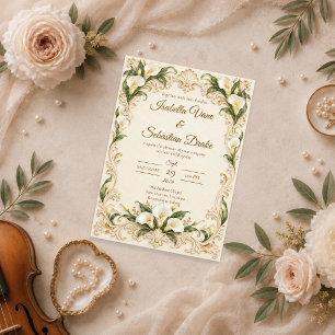 Convite Casamento de Lírio de Calla Barroco Elegante