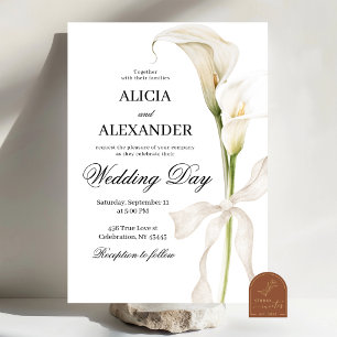Convite Casamento de Lírio de Calla Branco Minimalista Ele