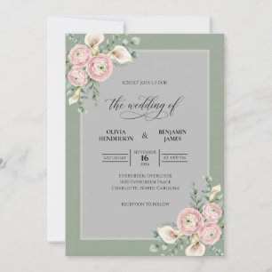 Convite Casamento de Lírio de Calla Cinza Rosa