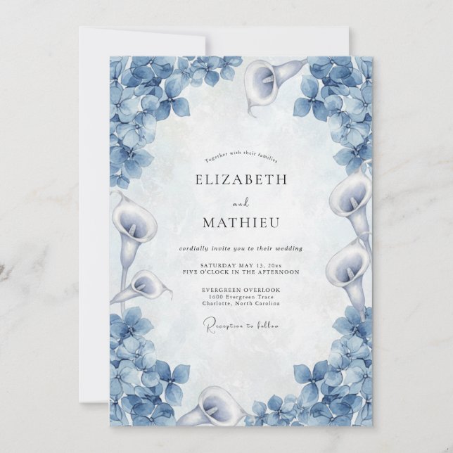 Convite Casamento de Lírio-de-callas Azul Desbotado (Frente)