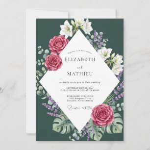 Convite Casamento de Lírio Monstera Borgonha