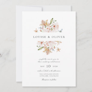 Convite Casamento de Lírios Florais em Aquarela Moderna