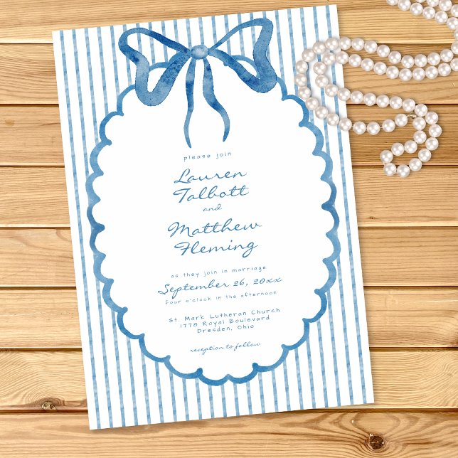 Convite Casamento de Listra de Arco de Aquarela Azul Capri (Criador carregado)