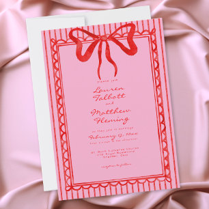 Convite Casamento de Listra de Arco de Aquarela Rosa Verme
