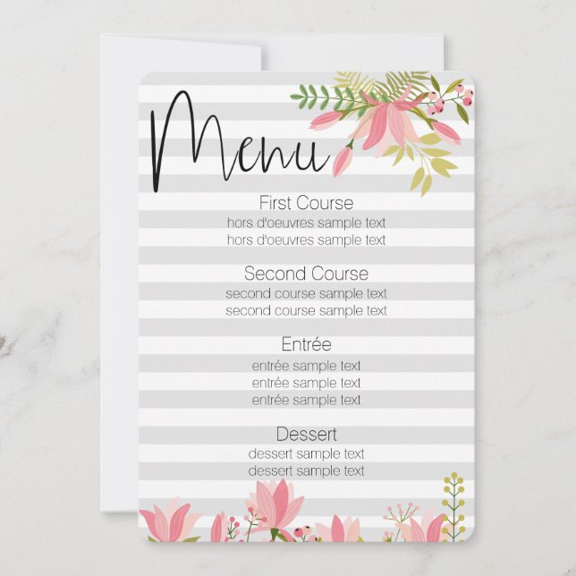 Convite Casamento de Listra Floral | Menu Tema Festa de Ja (Frente)