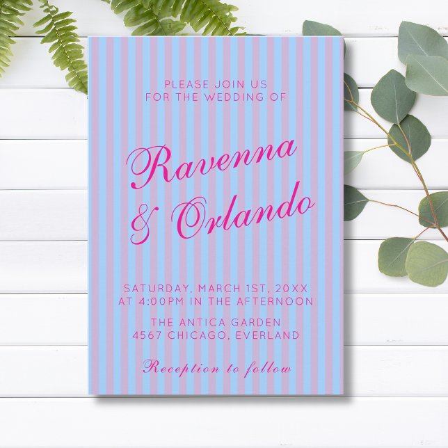 Convite Casamento de Listra Rosa Azul Rosa Retro Rosa Vibr (Criador carregado)
