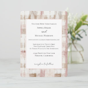 Convite Casamento de Listras Abstratas Rosa Creme Marrom