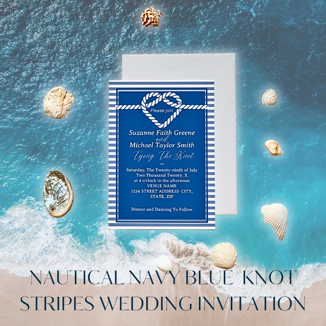 Convite Casamento de Listras com Nó Marinheiro Azul Marinh (Criador carregado)