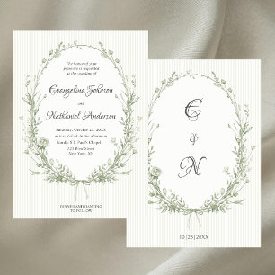 Convite Casamento de Listras de Moldura Botânica Elegante