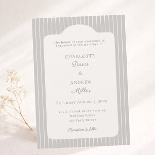 Convite Casamento de Listras Finas de Marfim Prateado Morn