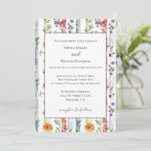 Convite Casamento de Listras Florais Roxo Vermelho Laranja