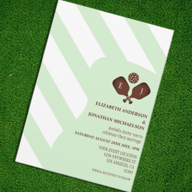 Convite Casamento de Listras Preppy Pickleball (Criador carregado)