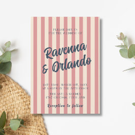 Convite Casamento de Listras Rosa Bege e Azul Marinho Retr
