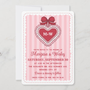 Convite Casamento de Listras Rosa Vermelho Coquette