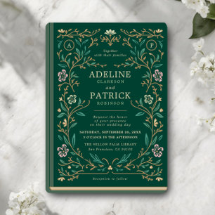 Convite Casamento de Livro de Biblioteca Floral Vintage El