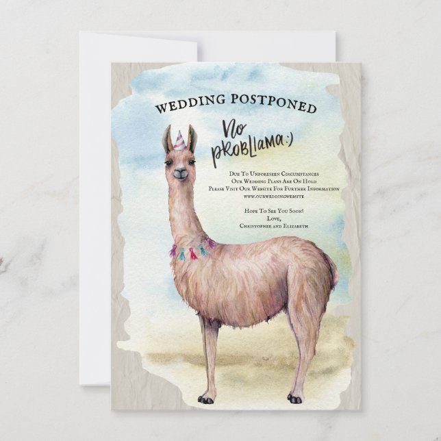 Convite Casamento de Llama Engraçado Adiado Data Aquarela (Frente)