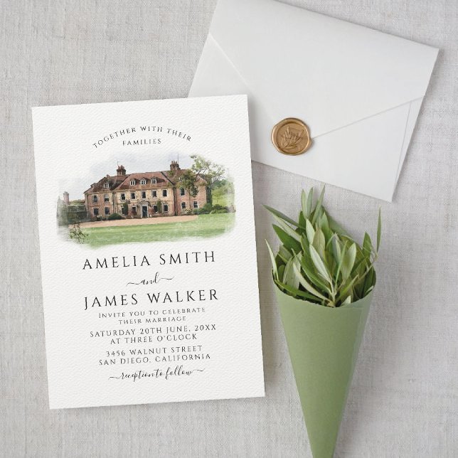 Convite Casamento de Local de Aquarela Personalizado (Criador carregado)