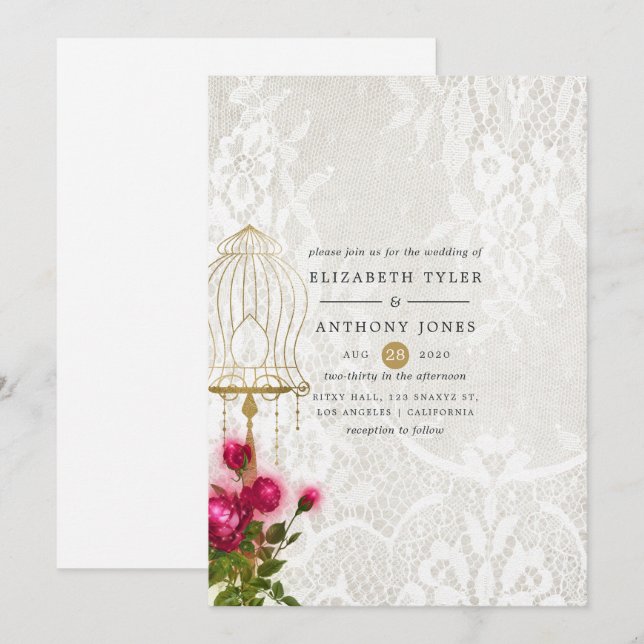 Convite Casamento de Local de Nascimento do ornamentado Vi (Frente/Verso)