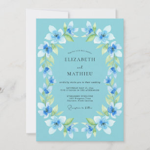 Convite Casamento de Louro Floral Azul Céu