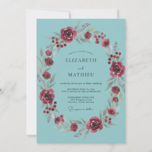 Convite Casamento de Louro Floral Borgonha