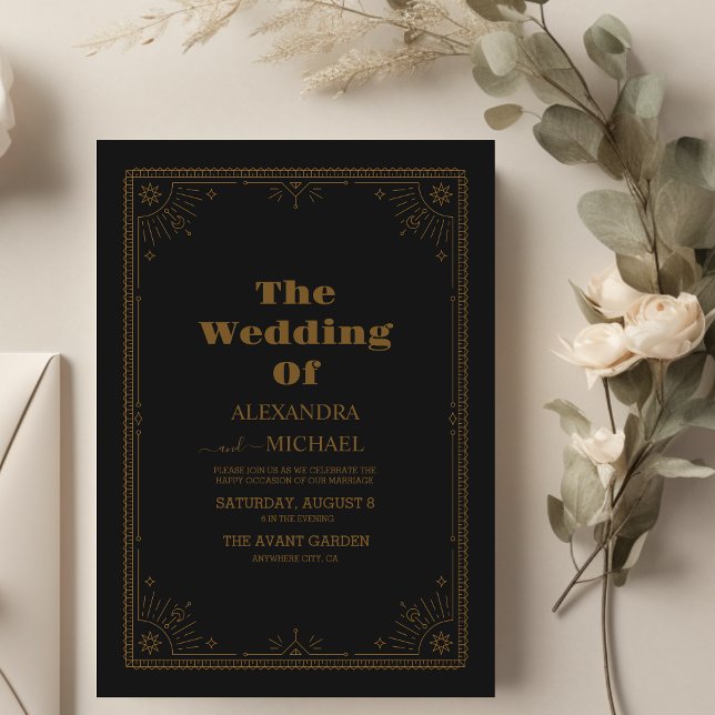 Convite Casamento de Lua Celestial Dourado minimalista (Criador carregado)