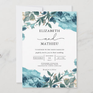 Convite Casamento De Lush Floral De Teal Watercolor