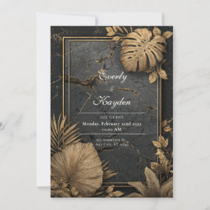 Convite Casamento de Luxe Black Marble e Dourado VIP Tropi