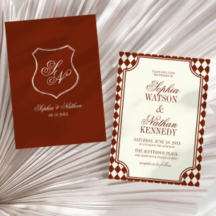 Convite Casamento de Luxo Antigo Dinheiro Burgundy Marfim