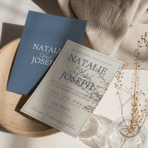 Convite Casamento de Luxo Azul e Branco Antigo