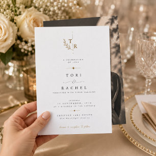 Convite Casamento de Luxo Botânico com Monograma e foto