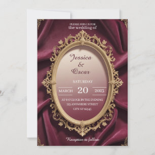 Convite Casamento de Luxo Burgundy e Barroco Dourado