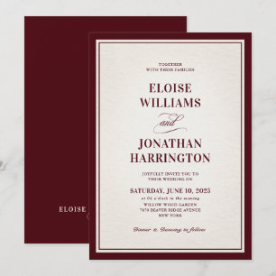 Convite Casamento de Luxo Burgundy Formal Antigo