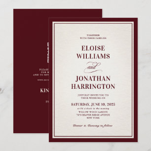 Convite Casamento de Luxo Burgundy Formal Antigo Moderno