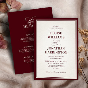 Convite Casamento de Luxo Burgundy Formal Dinheiro Antigo