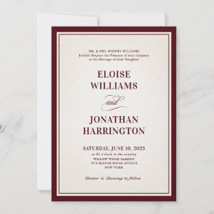 Convite Casamento de Luxo Burgundy Formal Moderno com Dinh