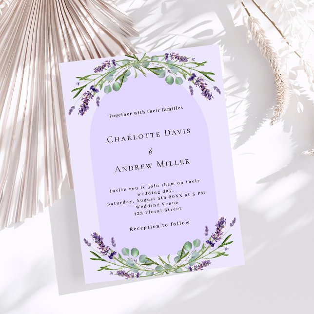 Convite Casamento de luxo com arco floral violeta lavanda (Criador carregado)