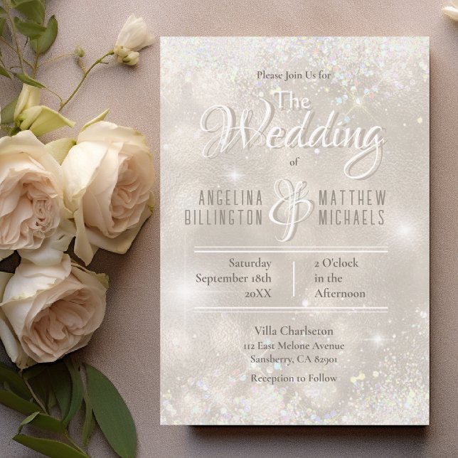 Convite Casamento de Luxo com Champanhe Glitter (Glamorous Champagne Glitter Luxury Wedding Invitation)