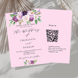 Convite Casamento de luxo com detalhes em QR florais rosa