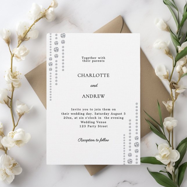 Convite Casamento de luxo com diamantes pretos e brancos (Criador carregado)