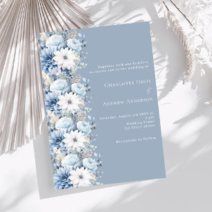 Convite Casamento de luxo com flores azuis e poeirentas