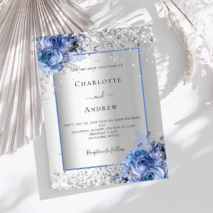 Convite Casamento de luxo com flores azuis prateadas